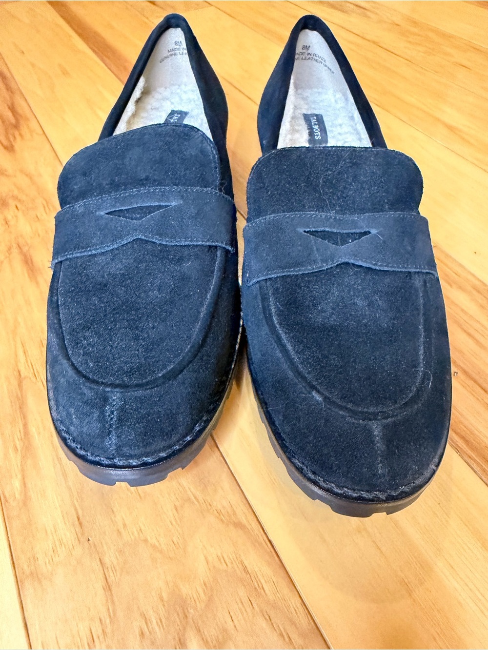 Talbots Suede Penny Loafers Black Sherpa Lined Flats Women’s 8 M - Picture 3 of 12
